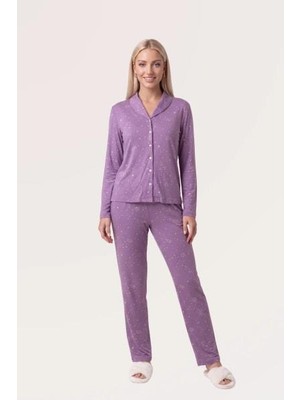 Pjs Kadın Lila Düğmeli Pijama Takımı 30169
