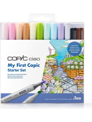 Ciao Set My First Copic, Başlangıç Seti, 10 Ikiz Işaretleme Kalemi, 2 Çok Amaçlı Kalem, Siyah ve Sepya 0,3 Mm, 3 Boyama Sayfası ve 8 Yaprak Birinci Sı