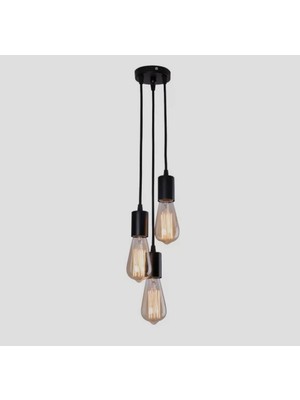 Mylights Retro Rustik Üçlü Sarkıt Avize Mat Siyah