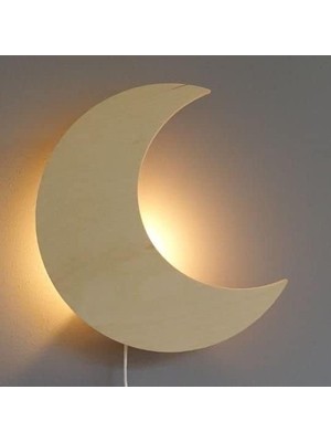 Ay Gece Lambası Çocuk Odası Bebek Odası Dekoratif Aydınlatma 30 cm Ahşap