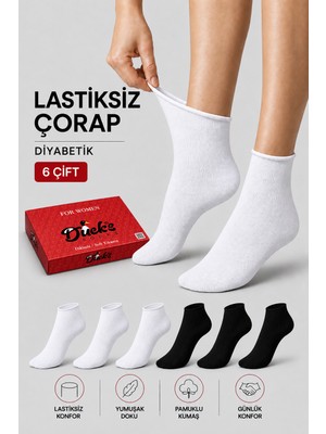 Ducks Socks Kadın 6'lı Pamuklu Kutulu Lastiksiz Çorap Diyabetik Dostu Dikişsiz Iz Bırakmaz Kısa Konç Sıkmayan Çorap
