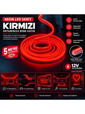 Cata 12V Neon LED Hortum Ultra Esnek Cata CT-4555 Kırmızı