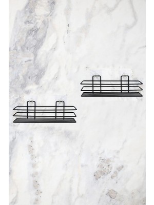 Banyo Düzenleyici Banyo Rafı Sabunluk 2 Li Set Yapışkanlı Duş Rafı Organizer - Mat Siyah