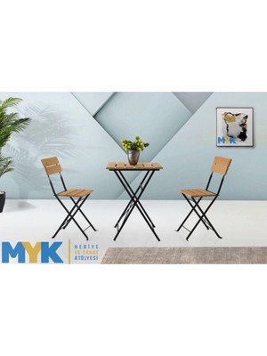 Ahşap Katlanır Masa Sandalye Bahçe Balkon Mutfak Takımı 2 Sandalye 1 Masa Bistro Takım