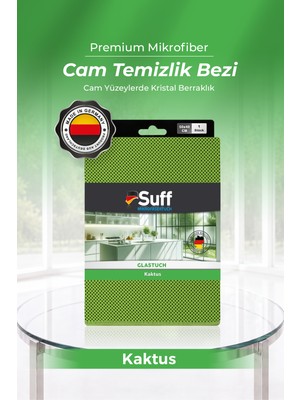 Suff Kaktüs Cam Mikrofiber Bez Çok Amaçlı Günlük Cam Temizlik Bezi Overlok Kesim 50x40 cm Yeşil