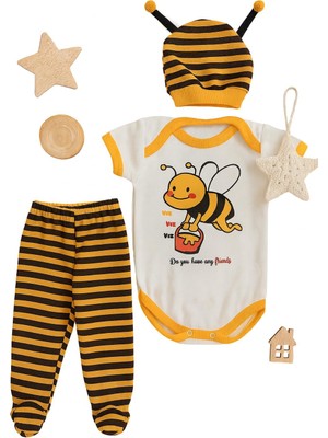 3 Lü SET%100 Pamuk 3-6/6-9/9-12 Ay Unisex Kız Erkek Arılı Zıbınlı Takım