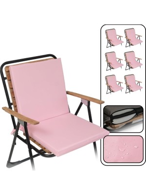 6'li Arkalıklı Sandalye Minderi Su Yağ Itici Sırtlıklı Fermuarlı Bağcıklı Yıkanabilir Balkon Bahçe 40X40 Pembe