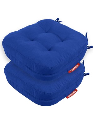 Sandalye Minderi 2'li Set 42X42X8 cm Kalın Çift Kat Pofidik Minder Yıkanabilir Fermuarlı Su ve Yağ Itici Mavi