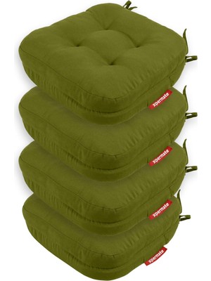Sandalye Minderi 4'lü Set 42X42X8 cm Kalın Çift Kat Pofidik Minder Yıkanabilir Fermuarlı Su ve Yağ Itici Yeşil