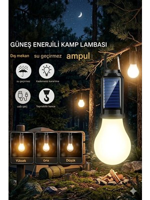 Chermik Taşınabilir Solar Kamp Lambası 10W Usb-C Şarjlı Askılı LED Fener – Kırılmaz Gövde, Güçlü Aydınlatma