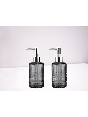 Pratik Ev Cam Sıvı Sabunluk Seti, 2 Adet, Kristal Desenli Gri, 300 Ml, 6,8X17,6 cm