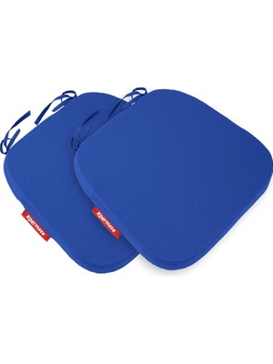 2'li Sandalye Minderi Seti Oval 42X42X5 cm Fermuarlı Yıkanabilir Kılıf, Bağcıklı Kaymaz, Leke Tutmaz Oturma Minderi (Mavi)