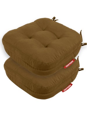 Sandalye Minderi 2'li Set 42X42X8 cm Kalın Çift Kat Pofidik Minder Yıkanabilir Fermuarlı Su ve Yağ Itici Kahverengi