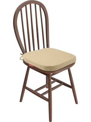 Sandalye Minderi Oval 42X42X5 cm Fermuarlı Yıkanabilir Kılıf, Bağcıklı Kaymaz, Leke Tutmaz Oturma Minderi Bej