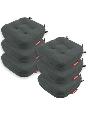 Sandalye Minderi 6'li Set 42X42X8 cm Kalın Çift Kat Pofidik Minder Yıkanabilir Fermuarlı Su ve Yağ Itici Antrasit