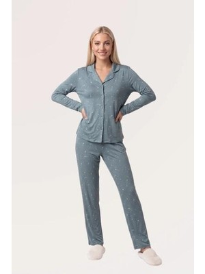 Pjs Kadın Yeşil Düğmeli Pijama Takımı 30198