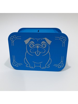 Köpek Kumbara - Ağaç Işleme -Ceviz Ağacı-Mavi