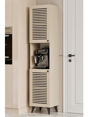 Furnitt Home Panjur Kapaklı Açık Raflı Çok Amaçlı Yüksek Dolap – 185X40X37 cm Beyaz, Gri, Bej/kumtaşı | Mutfak, Banyo ve Depolama Dolabı (Bej)