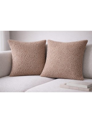2 Li Set Esna Home Dekoratif Kırlent Kılıfı, Krem, Puffy Kumaş, 45X45 Cm, 2 Adet Kahve Bej