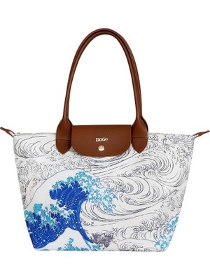 Dogo Kadın Vegan Beyaz Large El Çantası - Japanese Waves Tasarım