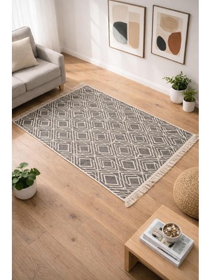 Iskandinav Tarz Gri Desenli Ince Kilim Hafif, Yıkanabilir, Günlük Kullanıma Uyumlu