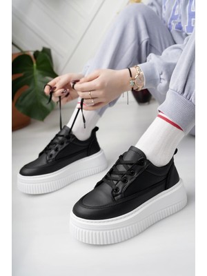 Nesil Shoes Dvm 1010 Siyah Beyaz Kalın Taban Kadın Sneakers