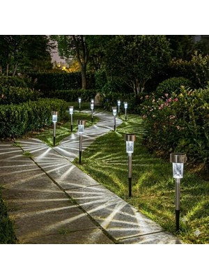 10'lu Metal Gövdeli Güneş Enerjili LED Bahçe Aydınlatması Solar Lamba Dekoratif Saplama Bahçe Yol Lambası