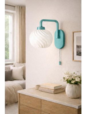 Viola Duvar Aplik Mavi Lamba Modern Dekoratif Minimal Ipli Anahtarlı E27