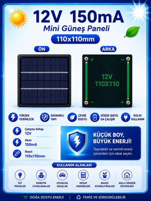 12V 150MA 110X110MM Güneş Paneli - Solar Panel