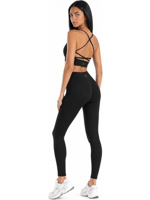 Active Kadın Sırt Detaylı Destekli Seamless Spor Sütyeni - Push Up Toparlayıcı Dikişsiz Tayt Seti 1800T