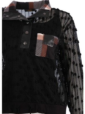 Vedi Oversize Uzun Kol Minimalist File Detaylı Kadın Bluz