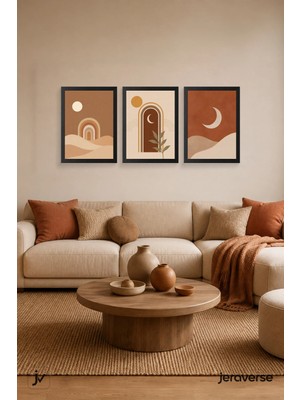 Jeraverse Çöl Gecesi ve Kemerler 3'lü Modern Soyut Çerçeveli Tablo Seti - 15 x 21 Mat Siyah