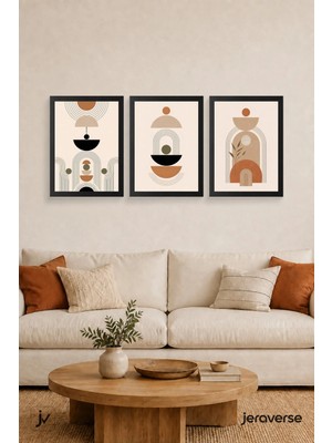 Jeraverse Denge ve Kemerler 3'lü Modern Soyut Çerçeveli Tablo Seti - 15 x 21 Mat Siyah