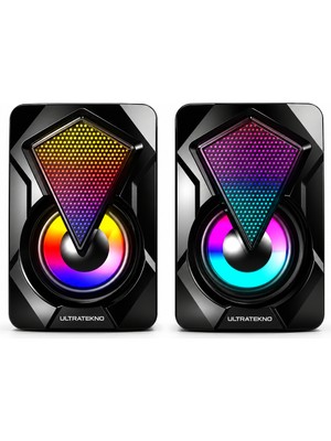 UltraTekno Rgb Işıklı Gaming Pc Bilgisayar Hoparlörü 1+1 Speaker E-1046
