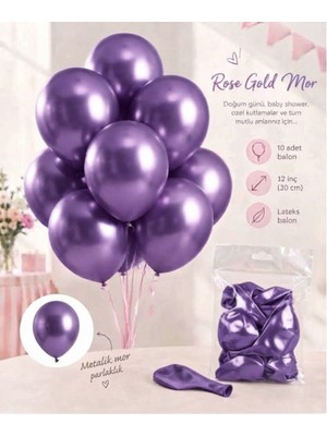 Partyora Metalik Krom Mor Parti Balonu Seti (10'lu Paket)