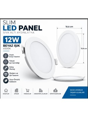 12W Slim LED Panel Sıva Altı Beyaz Işık Yuvarlak Alüminyum LED Aydınlatma