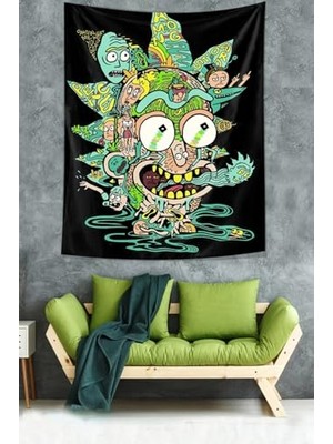 Pratik Ev Rick And Morty Desen Leke Tutmaz Kadife Dokulu Kumaş Duvar Örtüsü Duvar Halısı Tapestry, 70 x 100