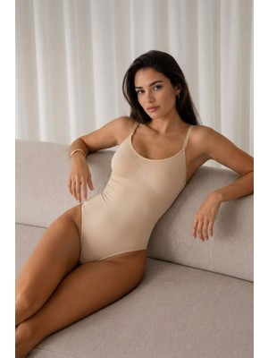 Küçük Hazine Kadın Kapsız Cırt Cırtlı Düz Desen Ten Body