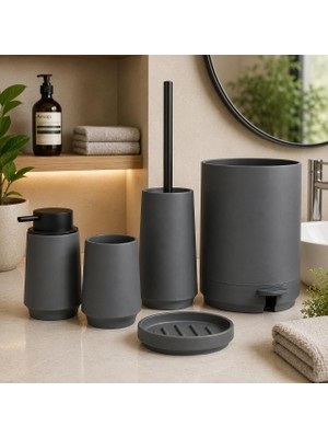 Akrilik Banyo Seti 5 Parça, Çöp Kovası, Tuvalet Fırçası, Sıvı Sabunluk, Diş Fırçalık ve Bardak, Modern Tasarım, Dekoratif Banyo Aksesuar Seti,dikey Ol
