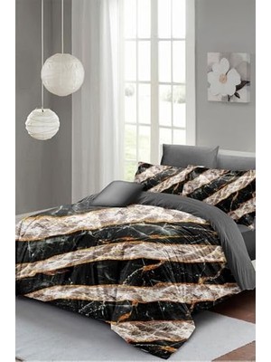 Pratik Ev Çift Kişilik Zebra Marble 3D Digital Nevresim Takımı Pamuk Saten, 200X220 Cm, MONOHOME3423HF