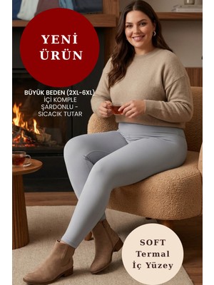 Bigiyin Kadın Büyük Beden Içi Şardonlu Dalgıç Kumaş Termal Tayt Yüksek Bel Kışlık Sıcak Tutan Esnek Tayt (2xl - 6xl)