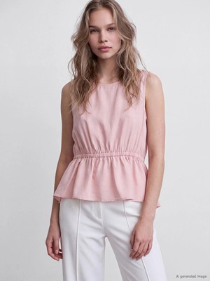 Lc Waikiki Yeni Sezon Pembe Bisiklet Yaka Peplum Bluz