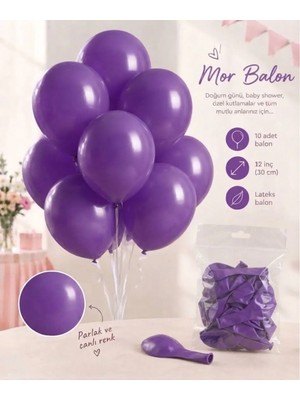 Partyora 10’lu Mor Lateks Balon – 12 Inç / 30 cm
