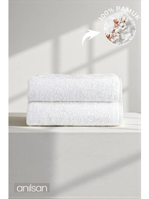 Anılsan 2'li Düz Beyaz Banyo Havlusu - 70x140 Cm, 490 Gr, %100pamuk, Spa Ve Otel Havlusu