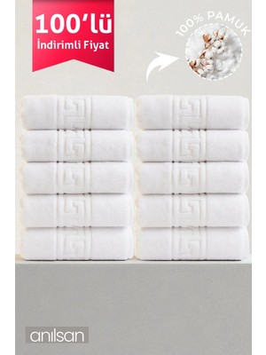 Anılsan 100'lü Greek Sarı Banyo Havlusu - 70x140 Cm, 490 Gr, %100pamuk, Spa Ve Otel Havlusu (10 Adet)