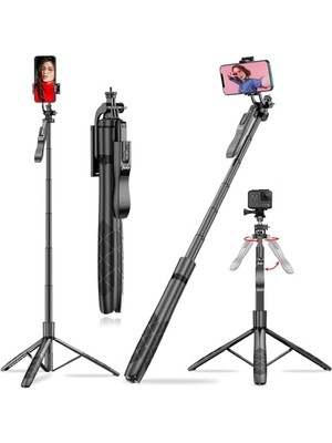 Pratik Ev JST40 Alüminyum Tripod Monopod; Kumandalı Selfie Çubuğu, Android, iPhone ve Gopro Uyumlu