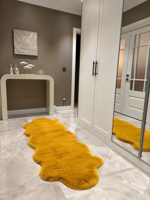 Doğuş Peluş Halı Ultra Soft Hardal Yumuşak Dokulu Peluş Halı Çift Kafa Post