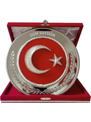 Pratik Ev Ayyıldız Türk Bayraklı Filografi Işlemeli Metal Plaket, Gümüş, Kadife Kutulu