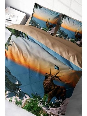 Pratik Ev %100 Pamuk Saten Çift Kişilik Nevresim Takımı Deer MONOHOME38564