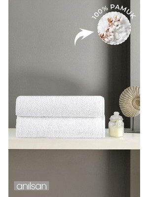 Anılsan 2'li Beyaz El Havlusu - 50x90 Cm, 225 Gr, %100 Pamuk, Spa Ve Otel Havlusu